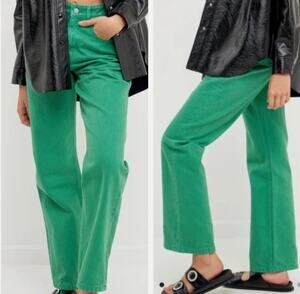 Grey Lab Los Angeles Green Denim Wide Leg Jeans High Rise Medium